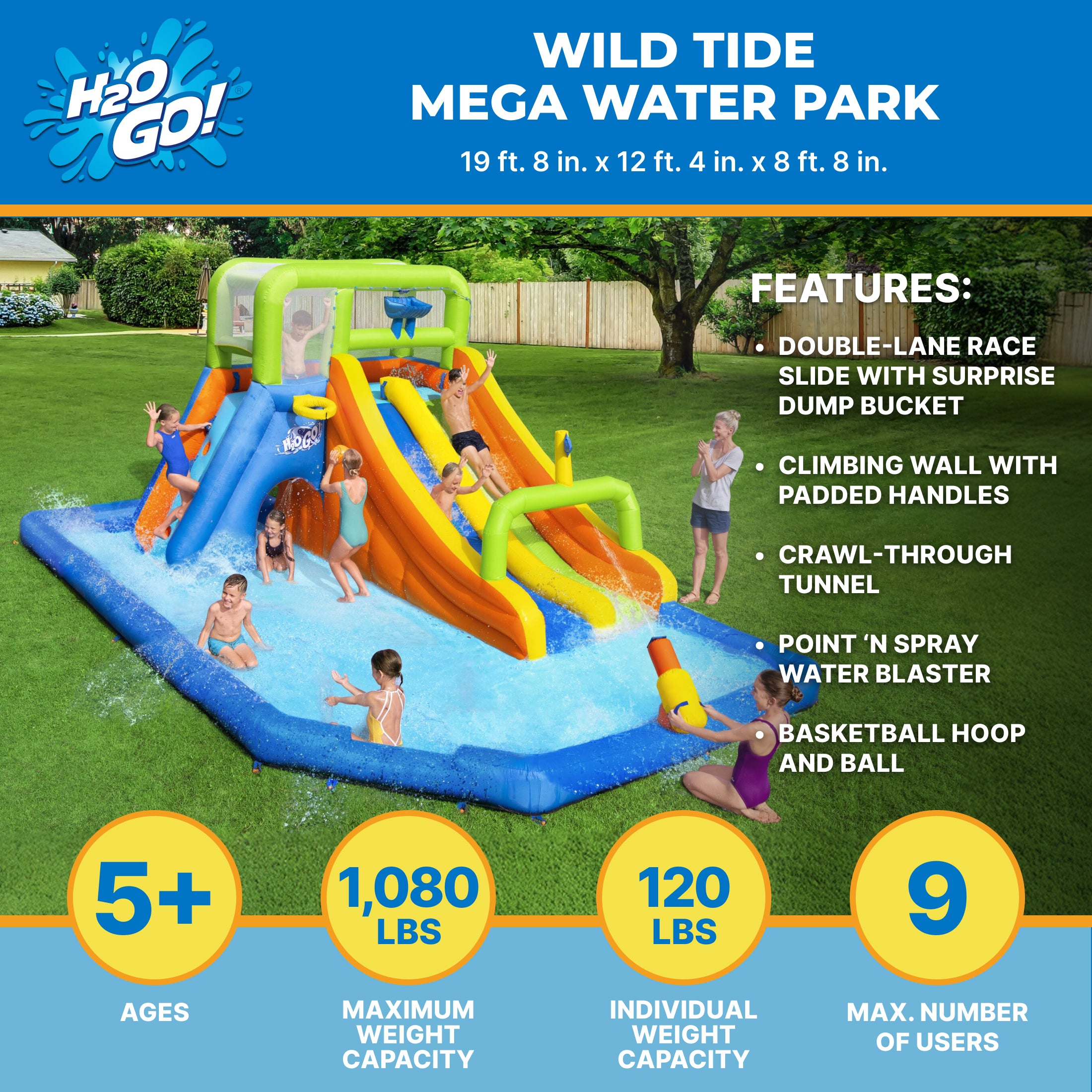 H2OGO! Wild Tide Kids Inflatable Water Park 19' 8 - Image 3