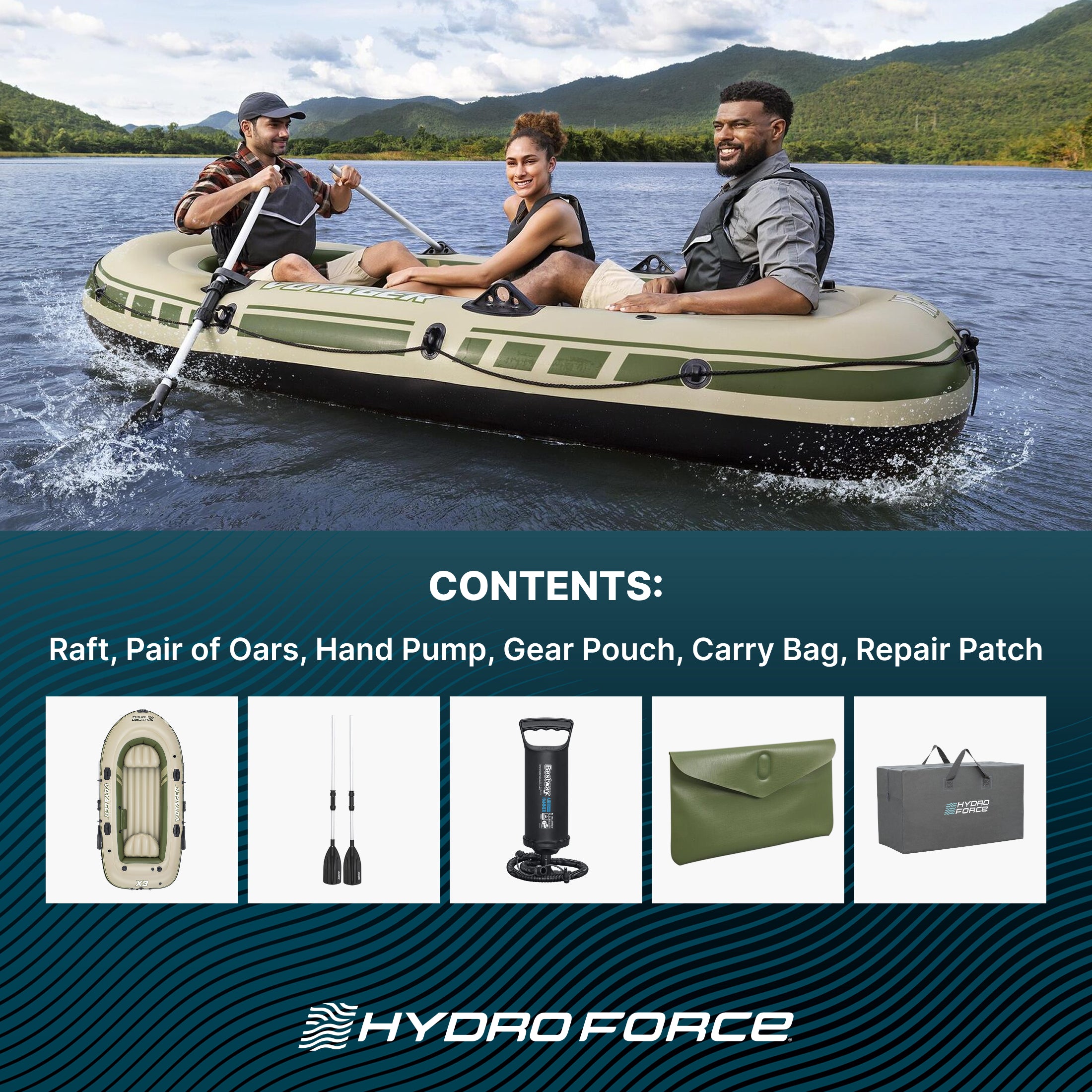 Hydro Force Voyager X3 Inflatable 3-Person Raft Set 9'8 - Image 3